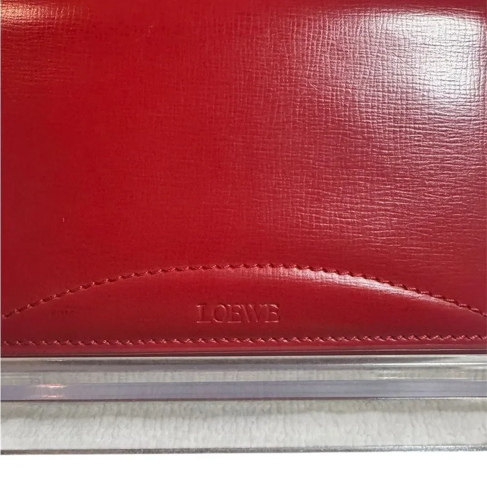Auth Loewe Smooth Red Leather Bifold Card Holder